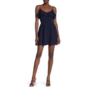 Ruffle Skater Navy Dark Blue Mini Dress - size S